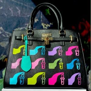 VanRahDesign hand painted BCBG purse with lock —Painting “Letric”